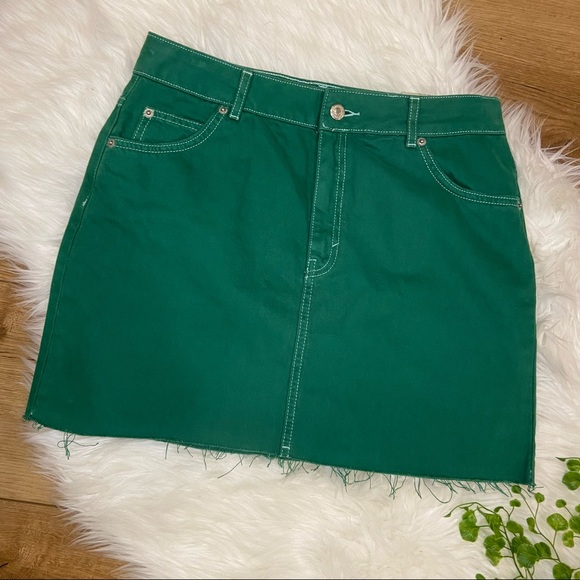 TOPSHOP Moto Green Jean Mini Skirt - Picture 2 of 11